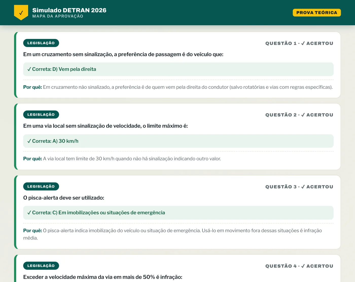 Gabarito comentado do simulado explicando o porquê de cada resposta
